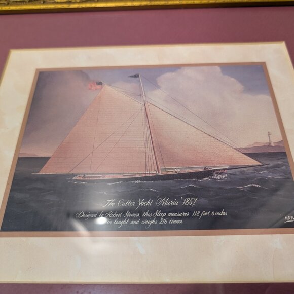 The Cutter Yacht Maria 1857 Framed Picture By MRW - early 1990s - Picture 3 of 8